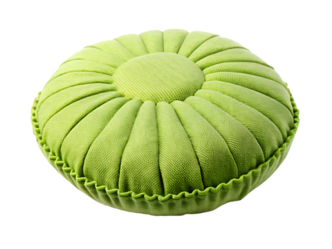 Green fabric round pillow isolated on white background ,PNG. AI Generated