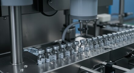 Pharmaceutical Production Line with Vials – Vaccine and Medicine Manufacturing Concept 