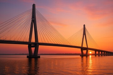 Steel arch bridge over river