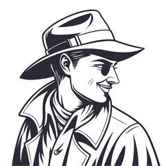 Film Noir Detective Illustration - Classic Mysterious Style.

