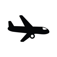 Simple black airplane icon with two wings and landing gear illustration