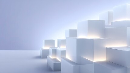 Modern Minimalist White Cubes with Soft Lighting on Smooth Surface for Contemporary Background Design