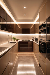 luxurious minimalist kitchen interior design with marble floor hidden lighting and elegant clean architectural modern style interior design wallpaper background