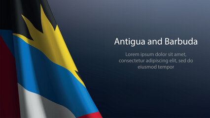 Antigua and Barbuda flag with emblem on dark gradient background