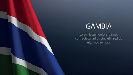 Gambia flag with emblem on dark gradient background