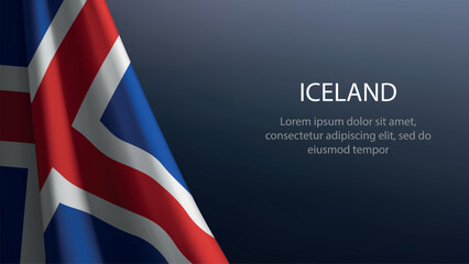 Iceland flag with emblem on dark gradient background