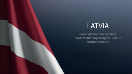 Latvia flag with emblem on dark gradient background