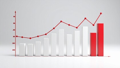 3D bar graph with rising white bars and red peak line on light gray background.