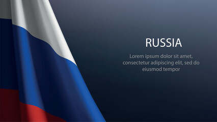 Russia flag with emblem on dark gradient background