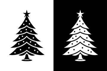 Elegant Christmas Tree Holiday Icon Black and White Style.