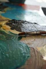 Painting on Canvas in Studio