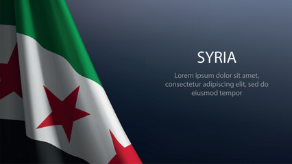 Syria flag with emblem on dark gradient background