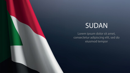 Sudan flag with emblem on dark gradient background