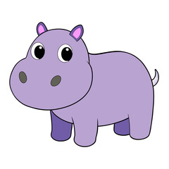 Naklejka premium Adorable cartoon illustration of a cute plump purple hippopotamus with large expressive eyes and a friendly demeanor against a black background