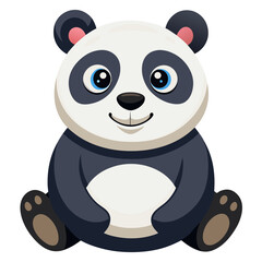 Obraz premium Adorable cartoon panda with big blue eyes and a friendly smile sitting on a black background