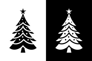 Decorative Christmas Tree Icon on Black and White Background.