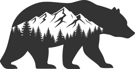 Bear silhouette with mountain landscape vector logo