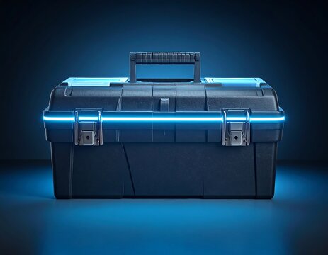 Dark toolbox lit by blue light