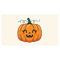Cute cartoon pumpkin character with a happy smiling face.