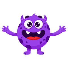 Cute Purple Monster with Spots and Horns Illustration.
