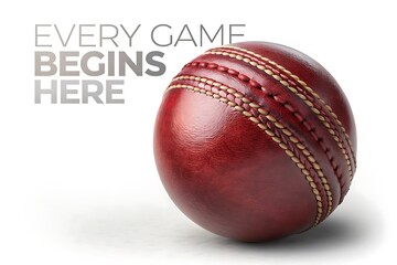 Cricket ball with text every game begins here