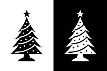 Festive Christmas Tree Symbol in Black and White.