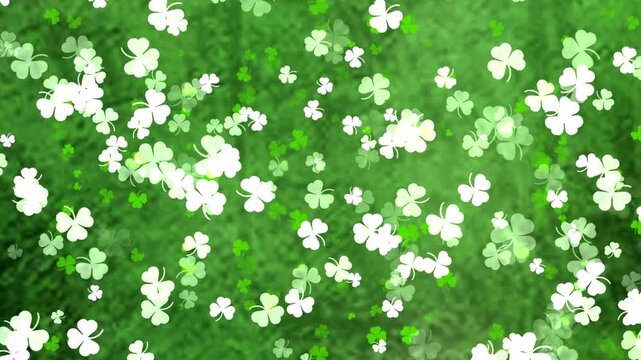 Patrick Day background with shamrock leaf pattern falling motion design. Animated st patrick festive