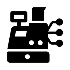 Digital cash register icon, smart POS system, electronic transaction processing, retail payment technology, automated checkout system, digital commerce solution
