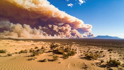 Desert Landscape with Massive Smoke Plume