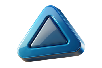 Blue triangle icon with gray center glossy design element 3d illustration isolated on transparent background