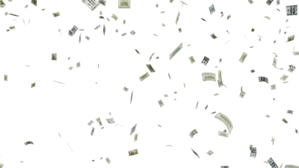 US Dollar Banknotes Flying Transparent PNG. money rain effects, finance-themed graphics, business ads, wealth or investment promotions, and creative motion design projects.