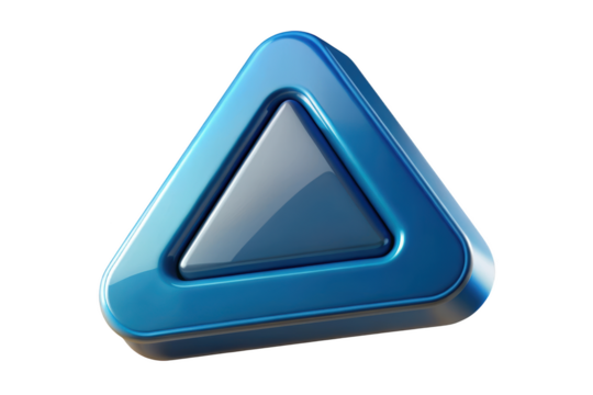 Blue triangle icon with gray center glossy design element 3d illustration isolated on transparent background