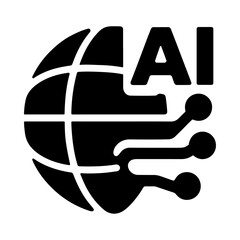 AI global network icon, intelligent worldwide system, connected planet technology, smart international connectivity, automated global communication, digital world network
