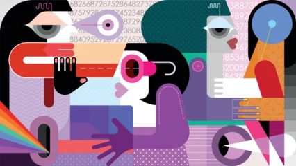 Keuken achterwand Abstracte kunst Social Media And Communication Apps. People interact in digital spaces, on social media and messaging apps. Flat vector illustration of contemporary art.  ©  danjazzia