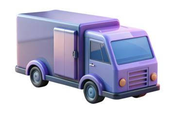 Cartoon delivery truck render in purple and gray isolated shot 3d illustration isolated on transparent background