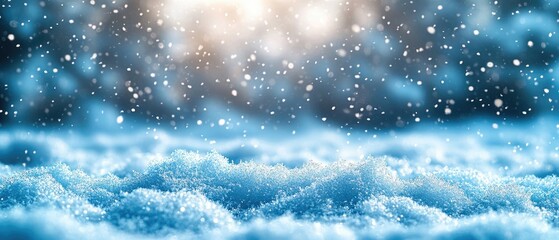 Falling Snowflakes on Icy Blue Background in Winter Scene