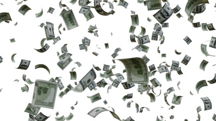 US Dollar Banknotes Flying Transparent PNG. money rain effects, finance-themed graphics, business ads, wealth or investment promotions, and creative motion design projects.