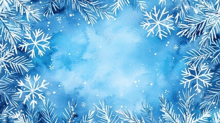 Hand Painted Watercolor Snowflake Border Design Artwork