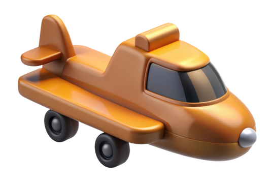 Cartoonish airplane toy 3d model with wheels and winglets 3d illustration isolated on transparent background
