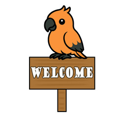 parrot on the welcome sign