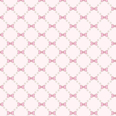 Cute pink ribbon bow seamless pattern.