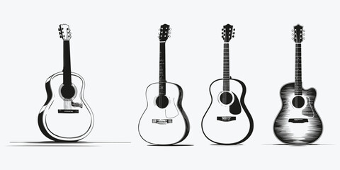 Naklejka premium acoustic guitar sketch illustration vector set