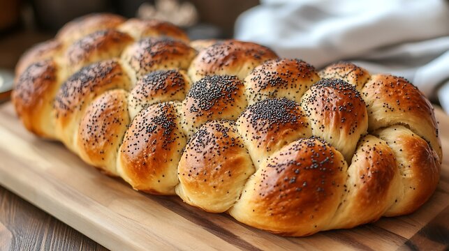 Jewish sabbath homemade challah bread with poppy seed