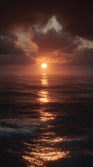 Obraz premium Serene Spectacle: Fiery Susets Casting Golden and Crmson Hues Over the Ocean Hrizon, Creating Breathtakig Views Perfect for Contemlation and Relaxation