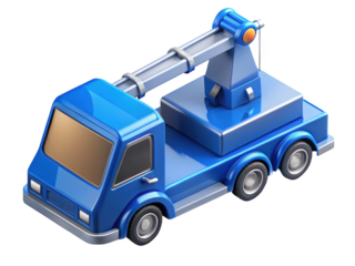 Glossy blue crane truck vehicle isometric view 3d illustration isolated on transparent background