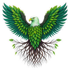 Fototapeta premium Majestic eagle with green leafy wings and rooted body