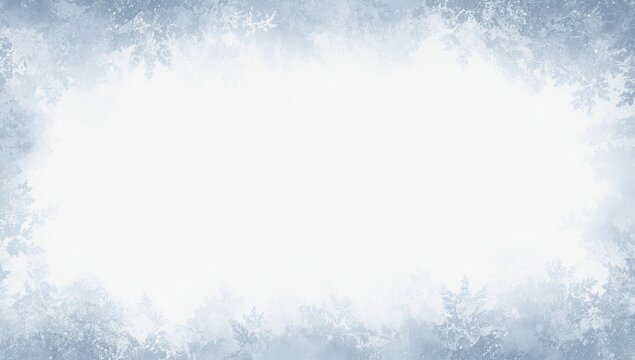 Ice frost frame background. Frozen window texture layout. Clean minimal cold winter design.