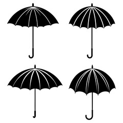 Illustration of four black umbrellas arranged in a square pattern on a white background with simple design 100