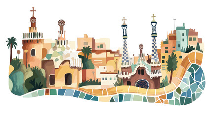 Naklejka premium Park Guell. Park Guell watercolor vector illustration