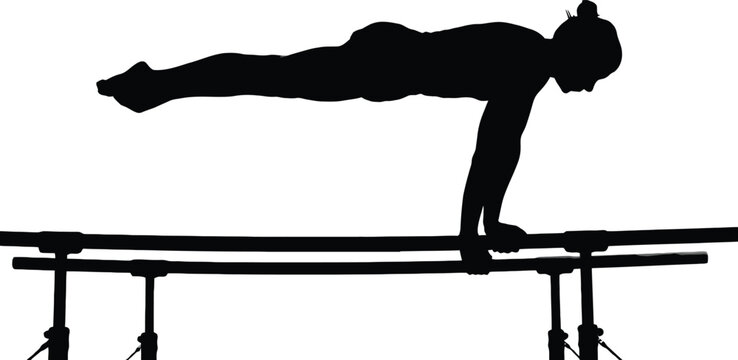 Silhouette of gymnast performing on parallel bars isolated